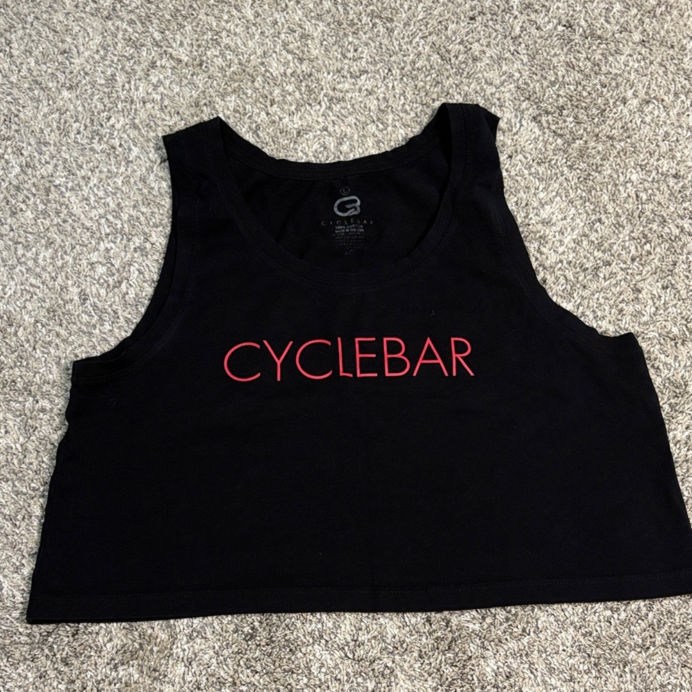 CycleBar Black Crop Top with Red Logo